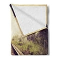 thumbnail image 2 of Train Track Soft Flannel Fleece Throw Blanket, Vintage Rural Inspired Railroad and Trees Photography Shoot from Low Angle, Cozy Plush for Indoor and Outdoor Use, 50" x 60", Multicolor, by Ambesonne, 2 of 5