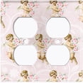 thumbnail image 3 of Metal Light Switch Plate Outlet Cover Romantic Pink Floral Cupid Damask Wallpaper AGL003, 3 of 13