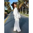 thumbnail image 4 of Women'S 2 Piece Sets-Linen Long Sleeve Shirts + Wide Leg Pants Vacation Outfits Matching Sets White S, 4 of 10