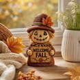 thumbnail image 3 of Fall Scarecrow Pumpkin Figurine Set 3 Piece, Resin Tabletop Decor with Welcome Fall and Happy Signs, Vintage Straw Maple Sunflower Statue for Mantel Shelf and Porch, Thanksgiving Halloween Gift, 3 of 6