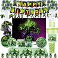 thumbnail image 2 of Disney-juegos de vajilla de Hulk, decoración de globos, telón de fondo de superhéroe, suministros para fiesta de cumpleaños, platos, tazas, servilletas, mantel para niños, 2 of 5