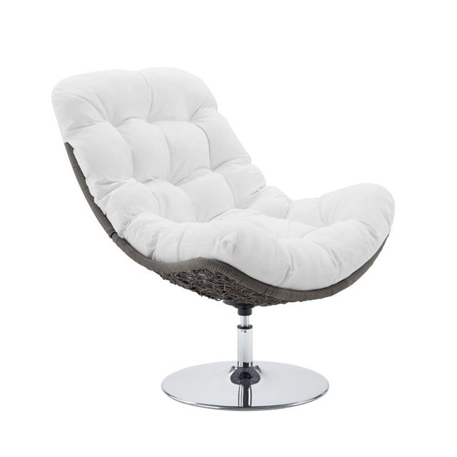 Modway Brighton Wicker Rattan Patio Swivel Lounge Chair in Light Gray/White