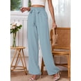 thumbnail image 3 of Chiclily Women's Wide Leg Pants with Pockets Blue Gray Large Casual Work Trousers with Removable Belt, 3 of 8
