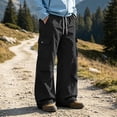 thumbnail image 3 of Iyufng Men's Drawstring Elastic Waist Casual Wide Leg Outdoor Cargo Pants with Button Flap Pocket, 3 of 7