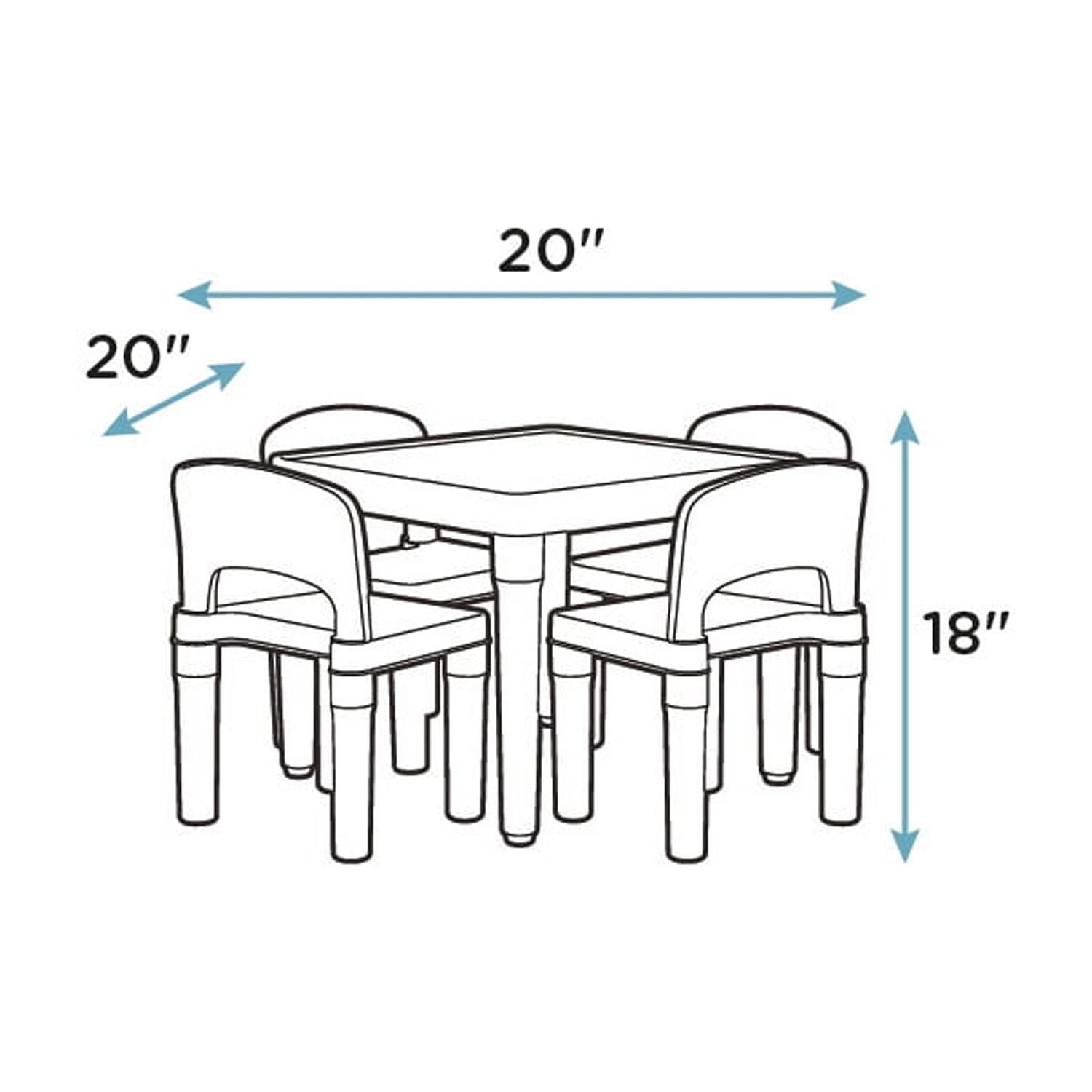 Humble Crew Forever Toddler Lightweight Plastic Table and 4 Chairs Set, Square White Table & Pink/Purple/Turquoise/Green Chairs