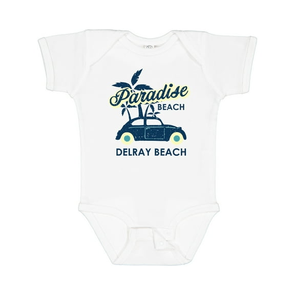 Inktastic Paradise Beach in Delray Beach with Palm Trees and Car Boys or Girls Baby Bodysuit