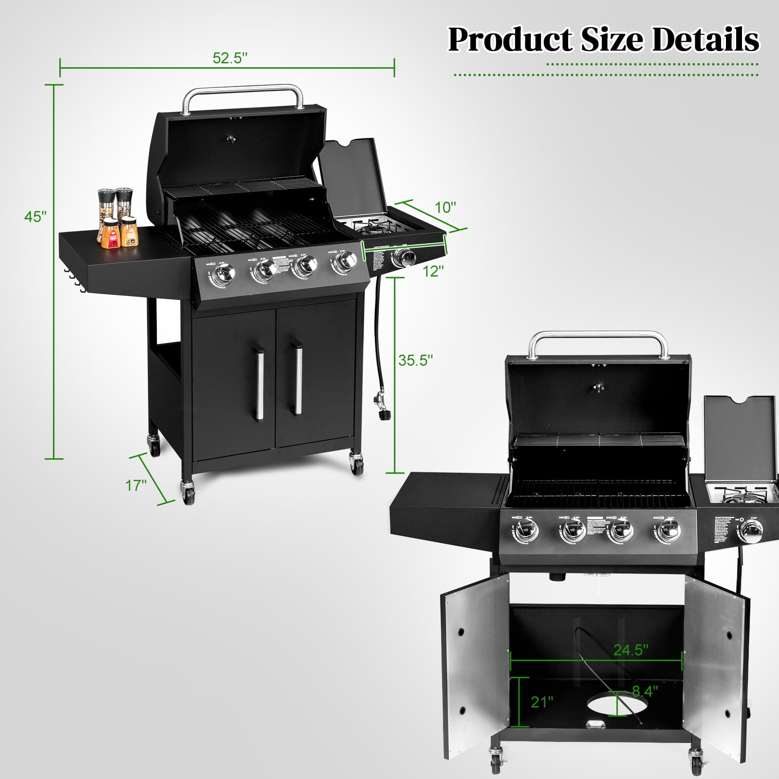 UBesGoo 4 Burner Propane Gas Grill with Side Burner 58000BTU for Camping Cooking BBQ