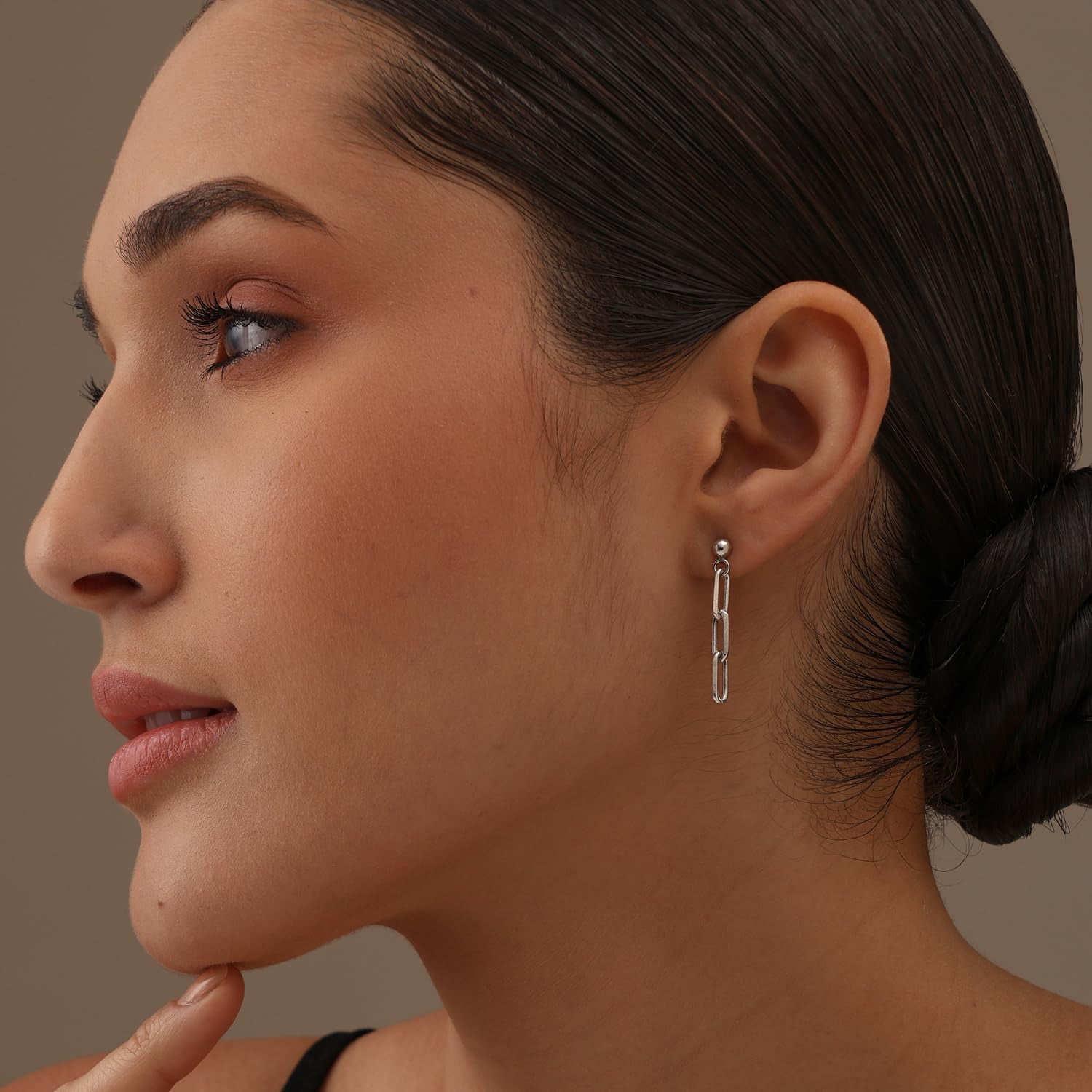 LeCalla 925 Sterling Silver Light-Weight Italian Paper Clip Link-Chain Drop Liner Stud Earrings Jewelry for Women and Teen 30MM