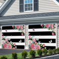 thumbnail image 3 of Pink Flowers Garage Door Cover Banner 7 x 8 FT,Spring Floral Butterflies Black White Striped Farmhouse Garage Door Curtains Backdrop with Grommets for Indoor Outdoor Wall Party Porch Yard Decor, 3 of 9