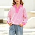 thumbnail image 5 of Lutiedan Striped Sweatshirt for Girls Fall Winter V Neck Pullover Tops Casual Long Sleeve Warm Sweatshirts Size 5-15,Pink, 5 of 6