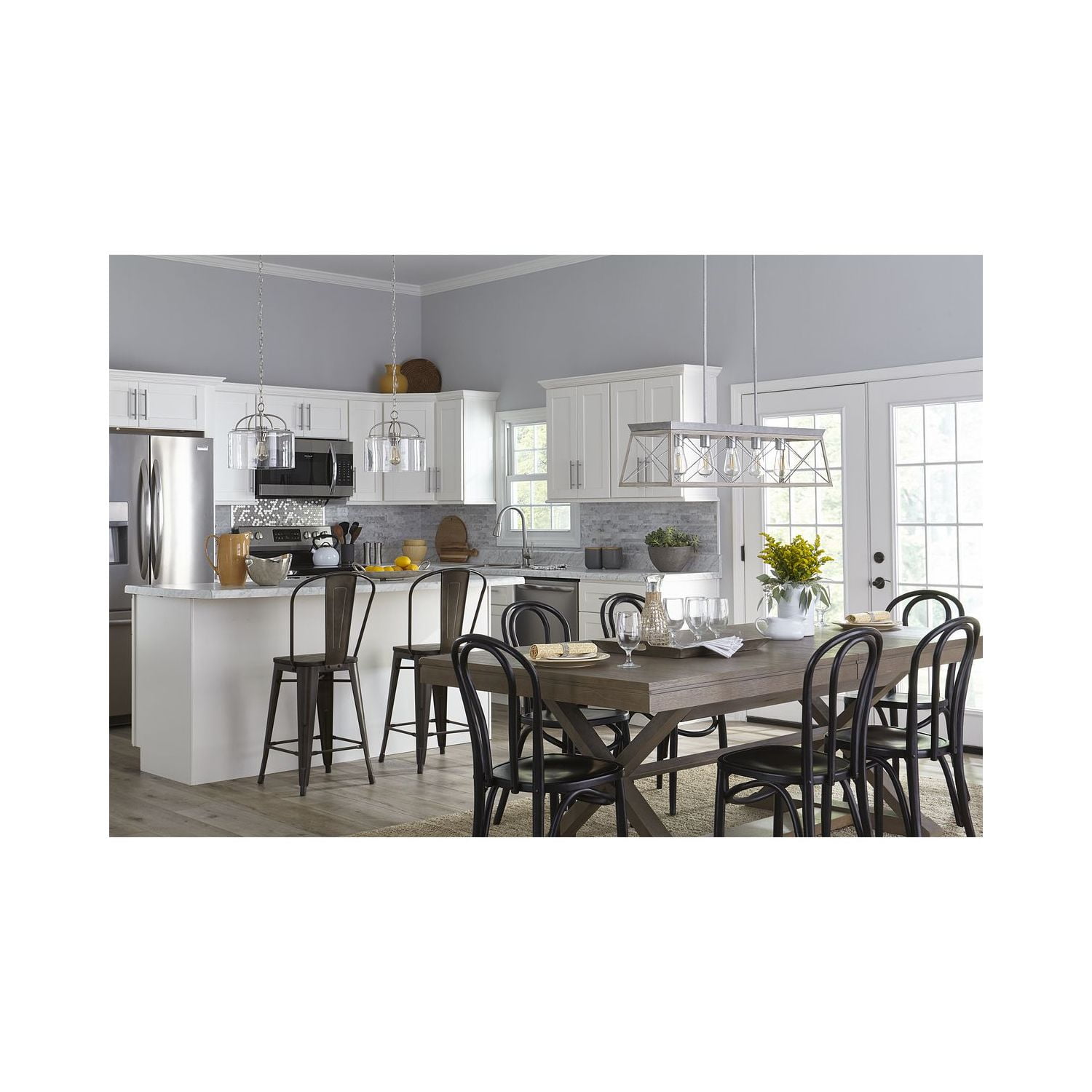 Briarwood Collection Five-Light Galvanized and Bleached Oak Farmhouse Style Linear Island Chandelier Light