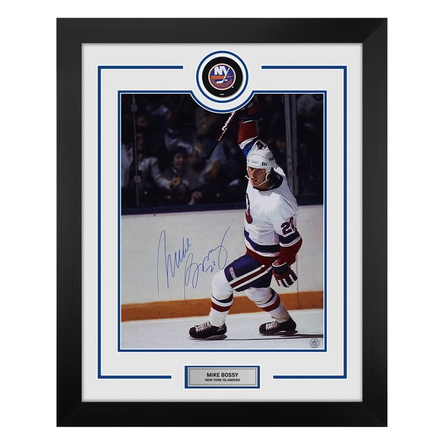 Mike Bossy Autographed New York Islanders Puck Logo 26x32 Frame