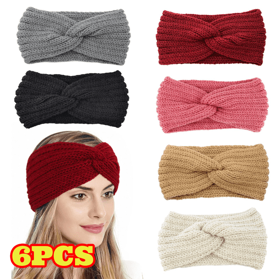 6pcs Knitted Headbands for Women, Soft and Comfortable Elastic Headband with Twist Knot, Ear Protection Head Wrap, Cute Hair Accessories