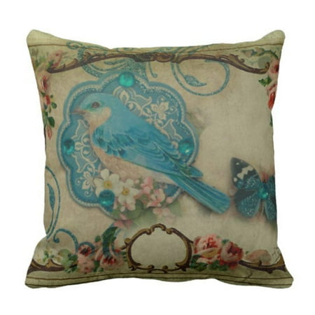 French Country Pillows BPBOP English Elegant Flourish Blue Bird French Country Shabby Pillowcase Cushion Cover 20x20 inches ()