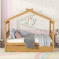 thumbnail image 3 of Harper & Bright Designs Full Size Wooden House Bed with 2 Storage Drawers, Wood Montessori Daybed Frame with Roof, Natural, 3 of 17