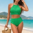 thumbnail image 6 of BOBOGOJP Womens High Waisted Bikini Sets Halter Two Piece Swimsuits Sporty Ribbed Tummy Control Bathing Suit Green for Size XL, 6 of 9