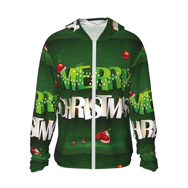 Balery Merry Christmas Sudadera ligera de manga larga con capucha y protección solar UPF 50+ para hombre y mujer, ideal para pesca y running-XX-Large