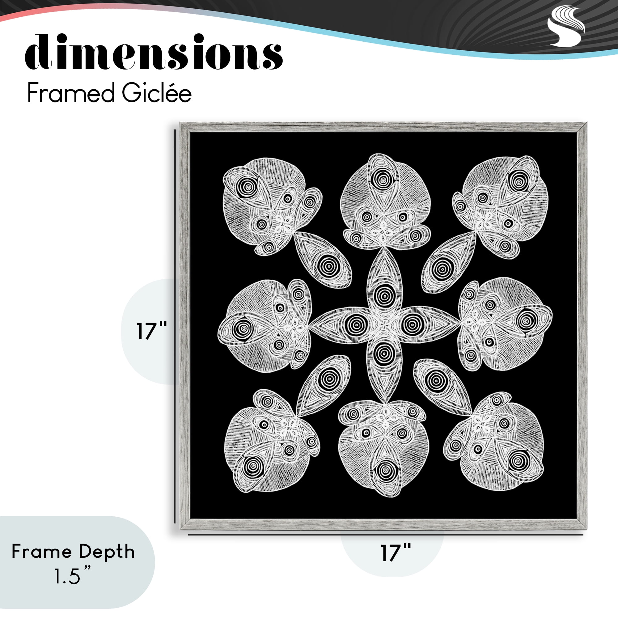 Stupell Industries Fractal Symmetry in Monochrome Gray Framed Giclee Art, design by El Perkin