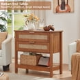 thumbnail image 2 of LELELINKY 31.5" Wide Rattan Nightstand with 2 Drawers - Large Walnut Bedside Table with Storage Shelf, Boho Bedside End Table for Bedroom, Living Room, Hallway, Modern Farmhouse Style,2pc, 2 of 8