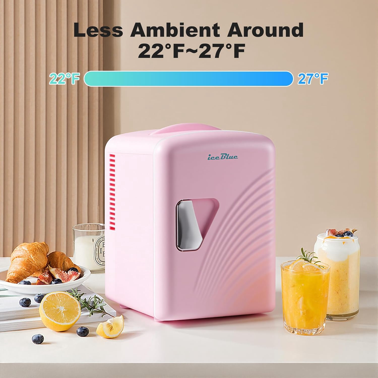 Fridge, Retro 4 Liter /6 Cans  Skincare Fridge, AC Plug & 12V Car Charger  Makeup Fridge, Compact & Portable 4A Cooling Tiny Fridge for Bedroom, Car, Office, Dorm, Gift - Pink