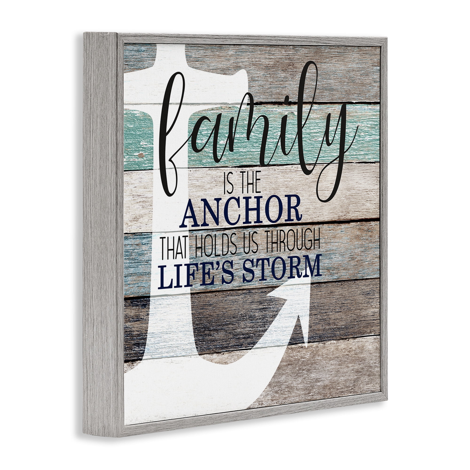 Stupell Industries Family Anchor Through Storm Motivational Inspirational Painting Gray Framed Art Print Wall Art, 24 x 24