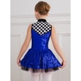 thumbnail image 5 of vastwit Kids Girls Sleeveless Checkerboard Sequins Tutu Dress Figure Ice Skating Performance Dance Party Wear Royal Blue 4, 5 of 7