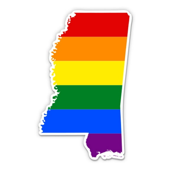 Mississippi Gay Flag State Shape Rainbow Pride LGBT - 3" Vinyl Sticker - For Car Laptop I-Pad Phone Helmet Hard Hat - Waterproof Decal