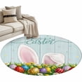 thumbnail image 2 of Round Area Rug 4ft, Spring Easter Rabbit Ears Teal Wood Non-Shedding Washable Area Rug, Colorful Eggs Daisy Flower Non Slip Low-Profile Circle Rugs for Living Room, Bedroom Dining Room, 2 of 9