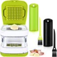 thumbnail image 1 of 5 Pieces Garlic Press Set Includes Garlic Clove Cube Press Tool 2 Silicone Garlic Peeler and 2 Cleaning Brush,Crush Cut and Storage Processing Garlic - -, 1 of 7