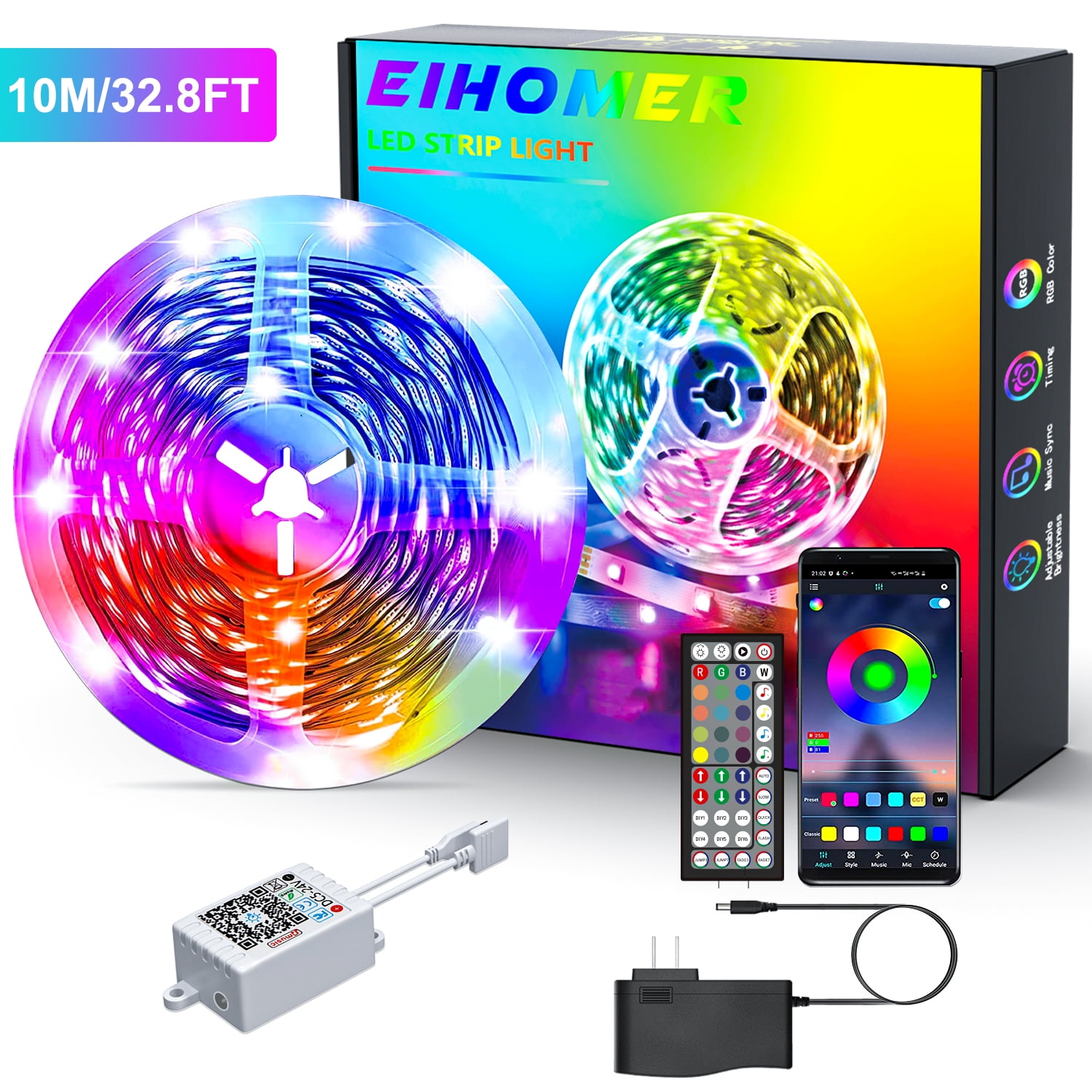 EIHOMER LED Strip Lights, RGB LED Lights Strip, 5050 Multi-Color Changing LED Rope Lights for Bedroom, Home, Kitchen with 44 Key Remote, 24V Power Supply - Walmart.com