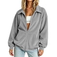 thumbnail image 2 of Noric Women's Corduroy Zip Up Jacket Lapel Collar Long Sleeve Casual with Pockets Loose Fit Outerwear for Fall Winter, 2 of 8