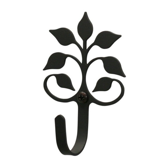 Wall Hook with Metal Body and Leaf Fan Accent, Small, Black