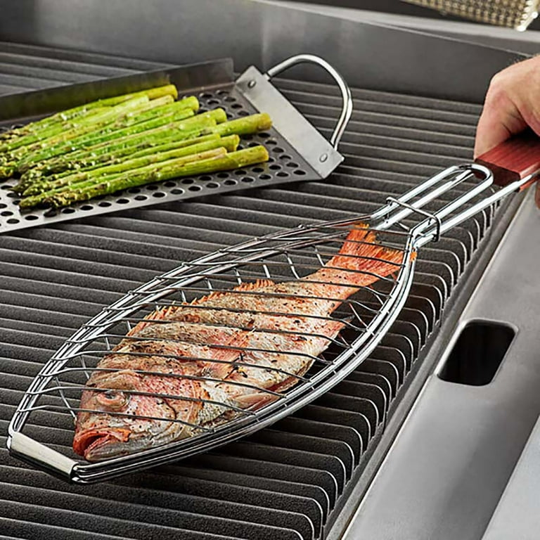 Outdoor Wooden Handle Barbecue Cage Camping Meat and Vegetables