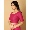 thumbnail image 4 of Cardinal Pink Round Neck Dobby Cotton Lycra Stretchable Elbow Sleeve Readymade Saree Blouse Stylish Fit, 4 of 4