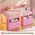 thumbnail image 2 of Low Loft Bed Twin Size with 8 Storage Drawers, Metal Loft Bed with Bookcase and LED Lights, 14" H Safety Guardrail, Under-Bed Play Space, No Box Spring Needed, Pink, 2 of 9