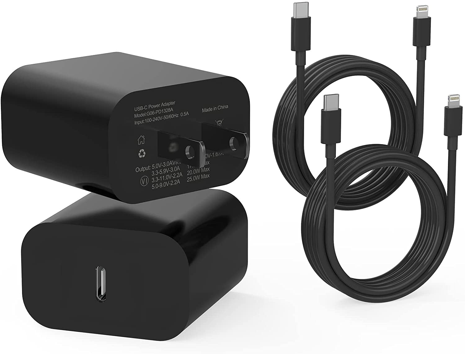 Set of 2 Fast Charger 20W Rapid USB C Charger with 6FT Type C to
