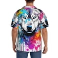 thumbnail image 3 of Sikiie Cool Colorful Wolf Men's Wrinkle Free Untucked Cuban Shirt Business Casual Button Down Shirts Short Sleeve ShirtSmall, 3 of 5