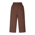 thumbnail image 5 of Women's Wide Leg Capri Pants Stretch High Waisted Summer Office Work Casual Yoga Dress Cropped Pants with Pockets Coffee, 5 of 7