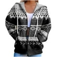 thumbnail image 2 of Women's Zip Up Hooded Jacket V Neck Fashion Printed Casual Hooded Zip Up Jacket with Pockets Loose Casual Fall Fashion Sweatshirt Outerwear, 2 of 7