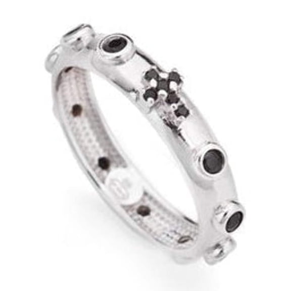 Silver Rosary Ring w/ Black Zirconia