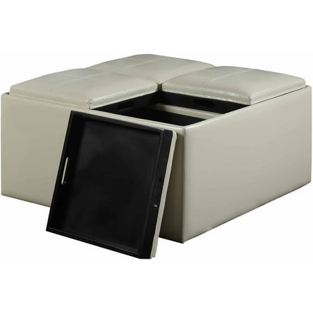 Simpli Home Avalon Coffee Table Storage Ottoman with 4 Serving Trays