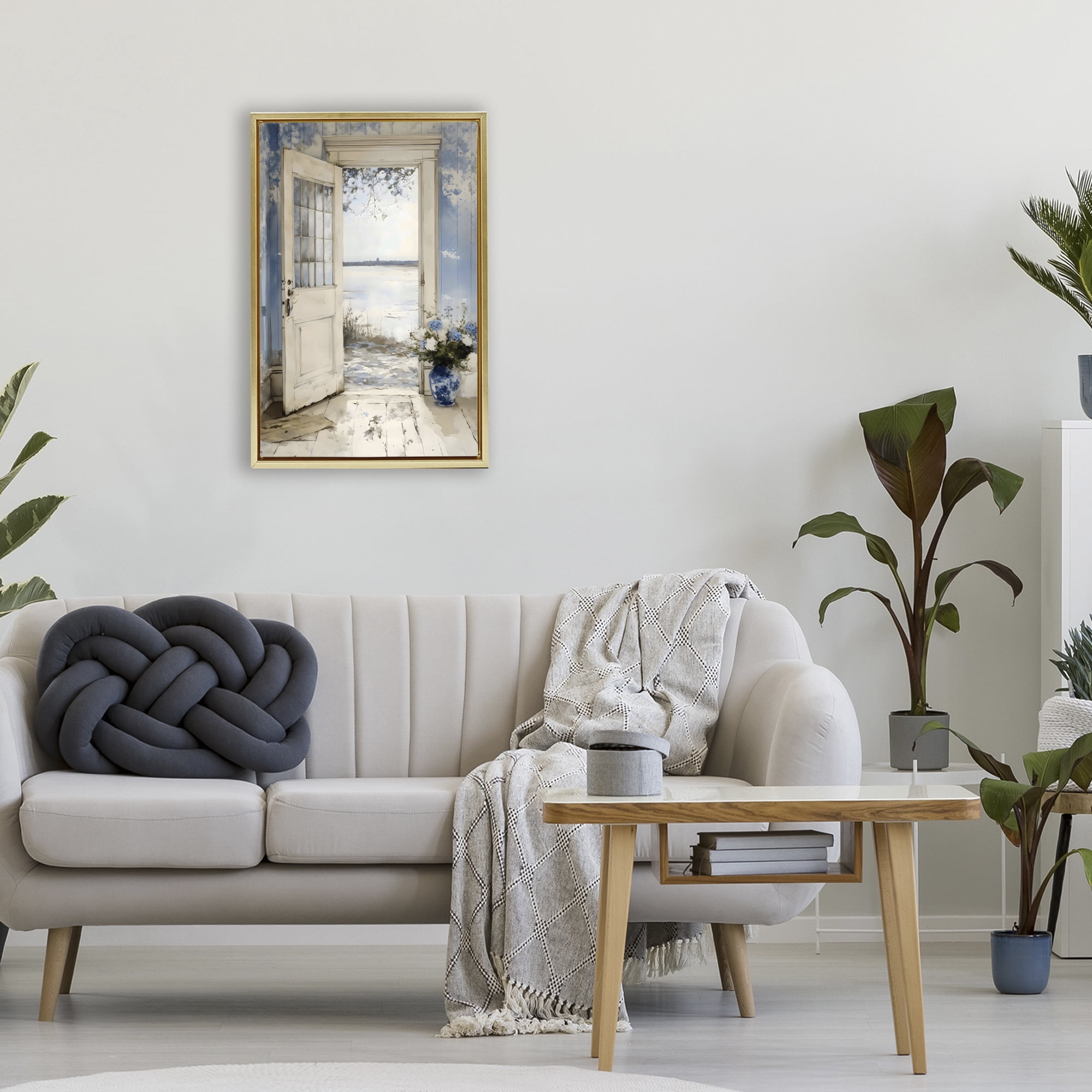 Stupell Industries Blue Country Cottage Doorway Gold Framed Floater Canvas Wall Art, design by LSR Design Studio