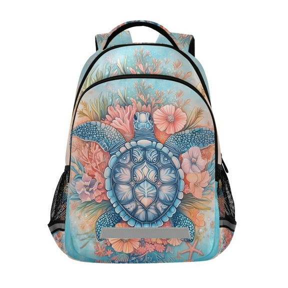 ALAZA Turtle and Flower Backpack Elementary School Bag Bookbag Travel Rucksack