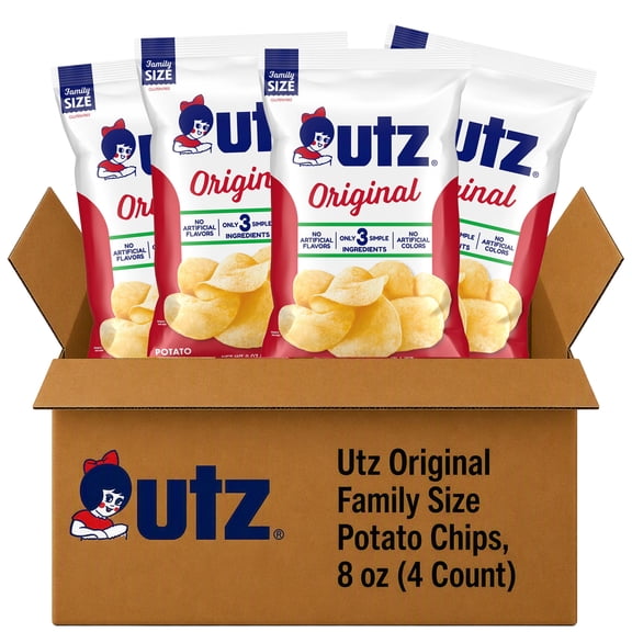 Utz Original Family Size Potato Chips, 8 oz (4 Count)