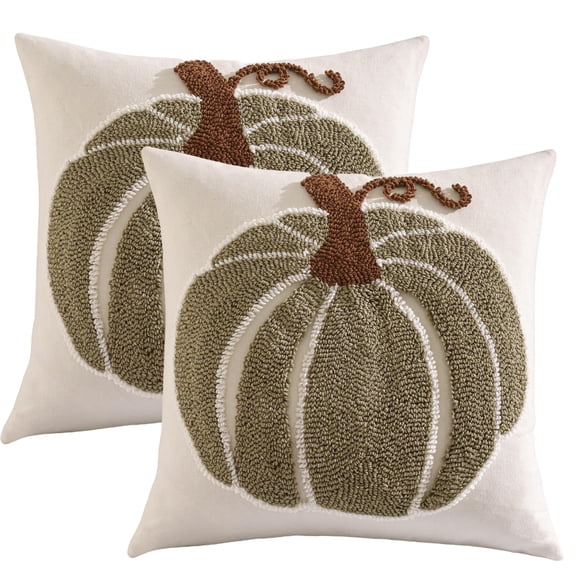 Tosleo Halloween Throw Pillow Covers 18x18 inch Set of 2 Halloween Green Pumpkin Embroidered Pillow Cases Thanksgiving Home Party Pumpkin Fall Decor Pillowcases Square Cushion Covers