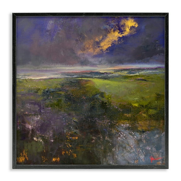 Stupell Industries Gilded Landscape Abstract Landscape & Nature Painting Black Framed Art Print Wall Art, 12 x 12