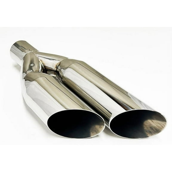 Exhaust Tip 2.50" Inlet 3.50" Dual Outlet 18.00" Long WDSW350018-250-HP-SS 304 Stainless Single Wall Sideways Slant Wesdon Exhaust Tip