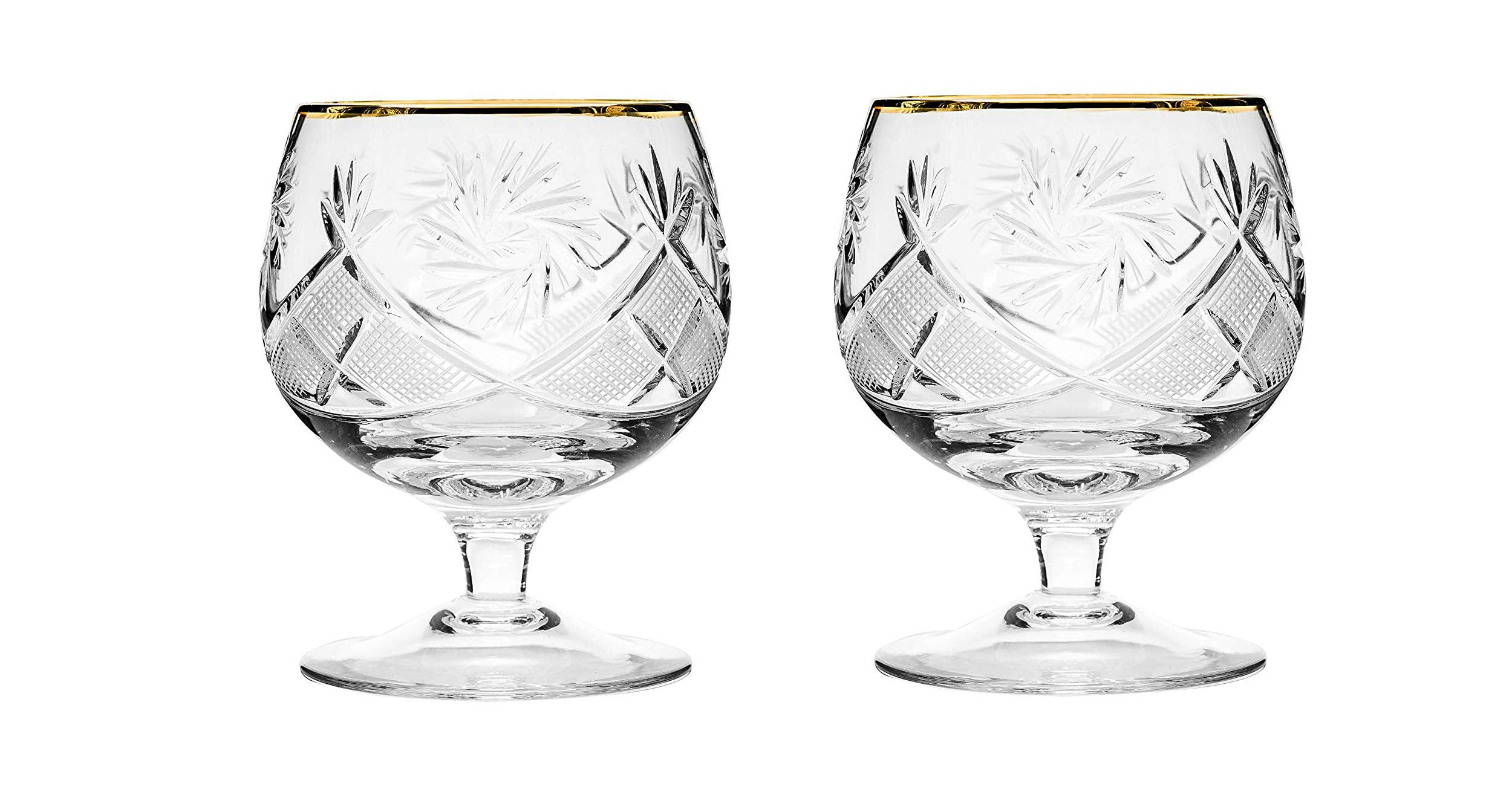 Set of 2 Cut Crystal Brandy Snifter Glasses - 11oz Old Fashioned