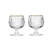 Set of 2 Cut Crystal Brandy Snifter Glasses - 11oz Old Fashioned Vintage Glassware