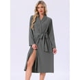 thumbnail image 3 of DARING DIVA Long Sleeve V-neck Kimono Midi Loungewear Bathrobe L Dark Gray, 3 of 6